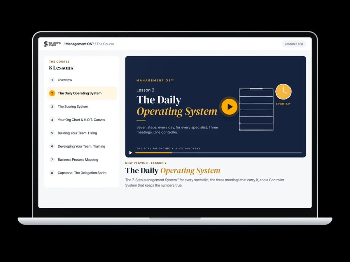 Lesson title slides from the Management OS course